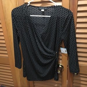 Simply Styled: Black & White Faux Wrap Petite Top